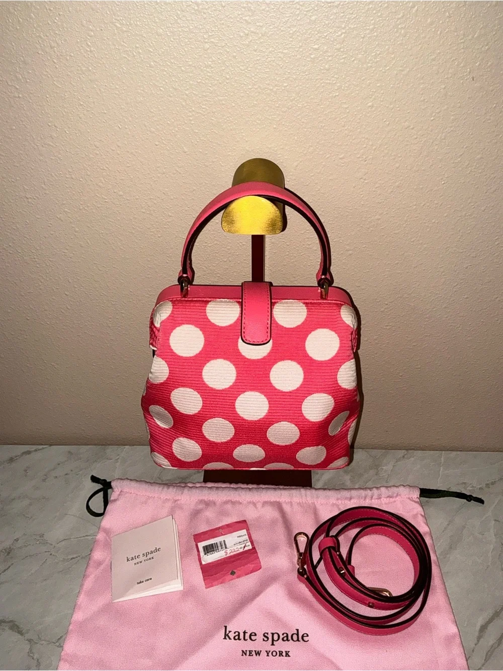 kate spade Pink and White Polka Dot Mini Satchel Crossbody Bag